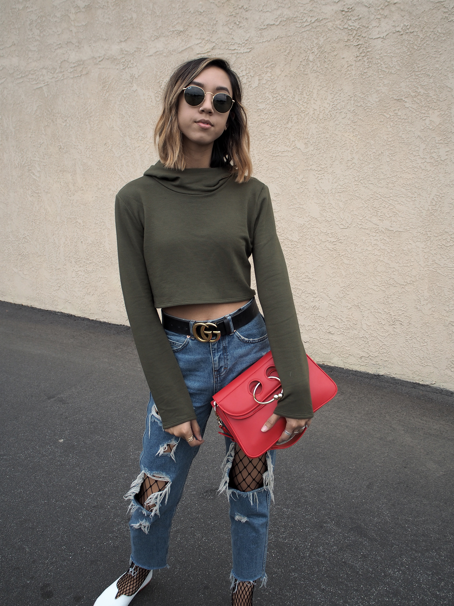 Olive Cropped Hoodie