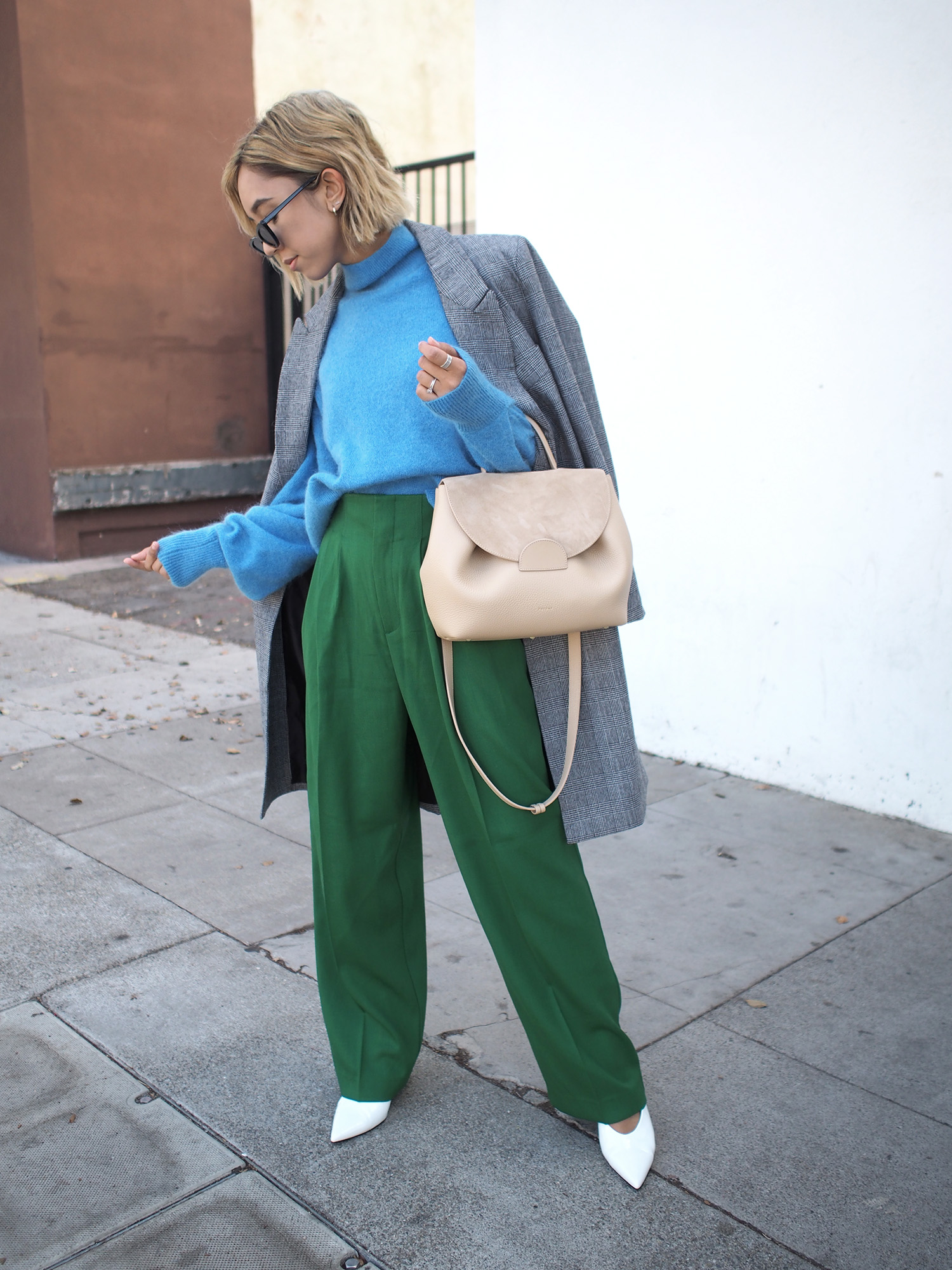 Blue Oversized Sweater & Green Trousers