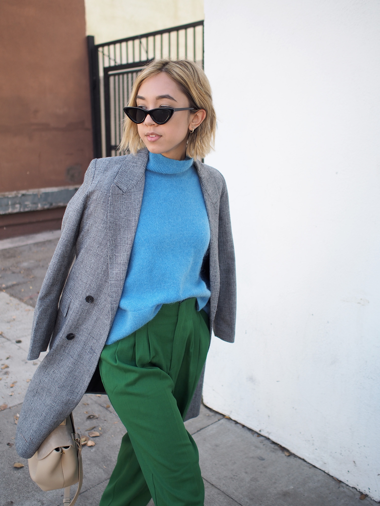 Blue Oversized Sweater & Green Trousers