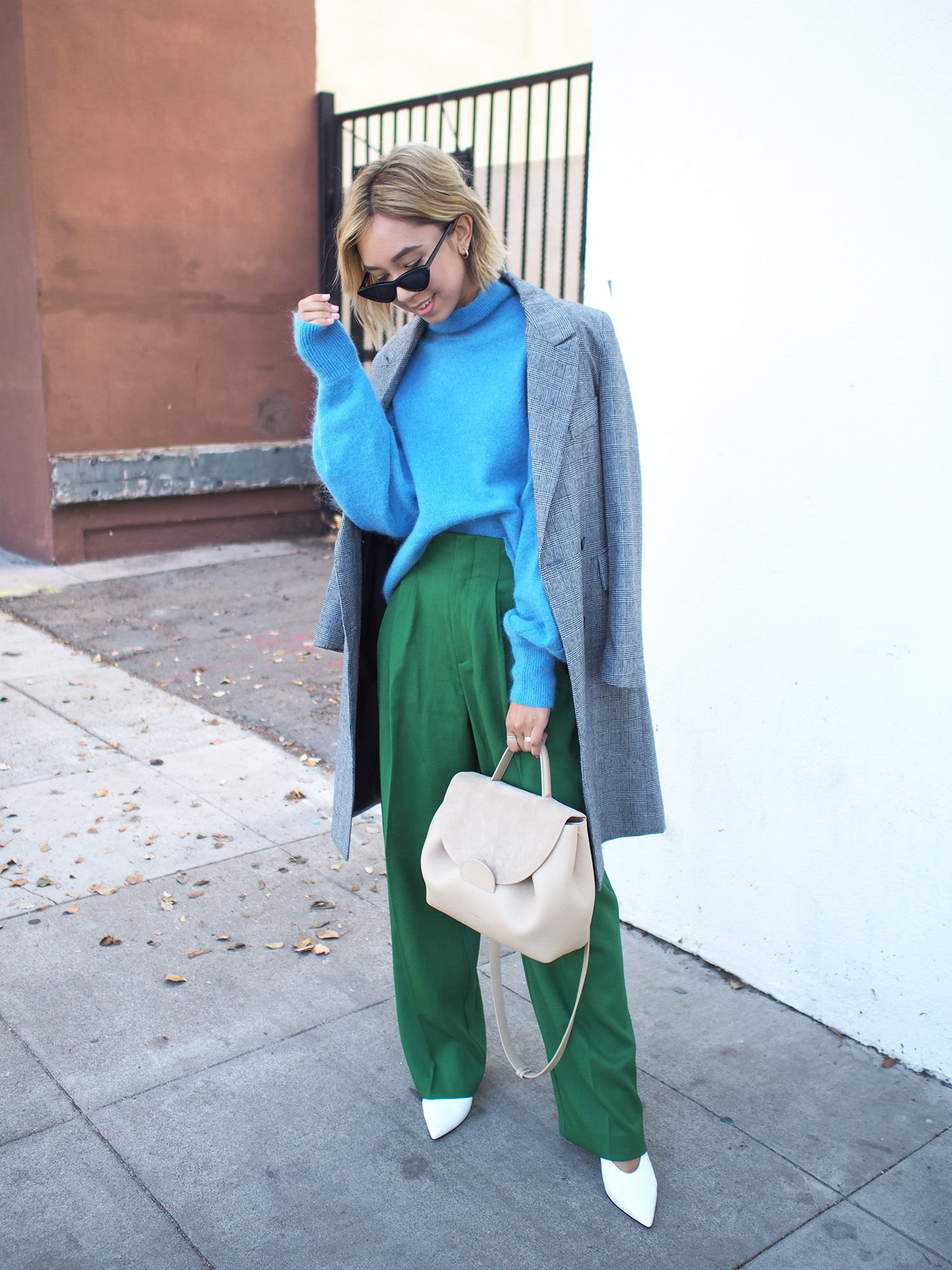 Blue Oversized Sweater & Green Trousers