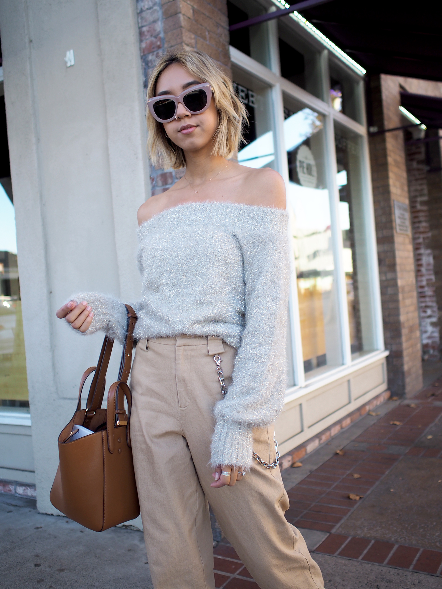 Shimmer Off Shoulder Sweater