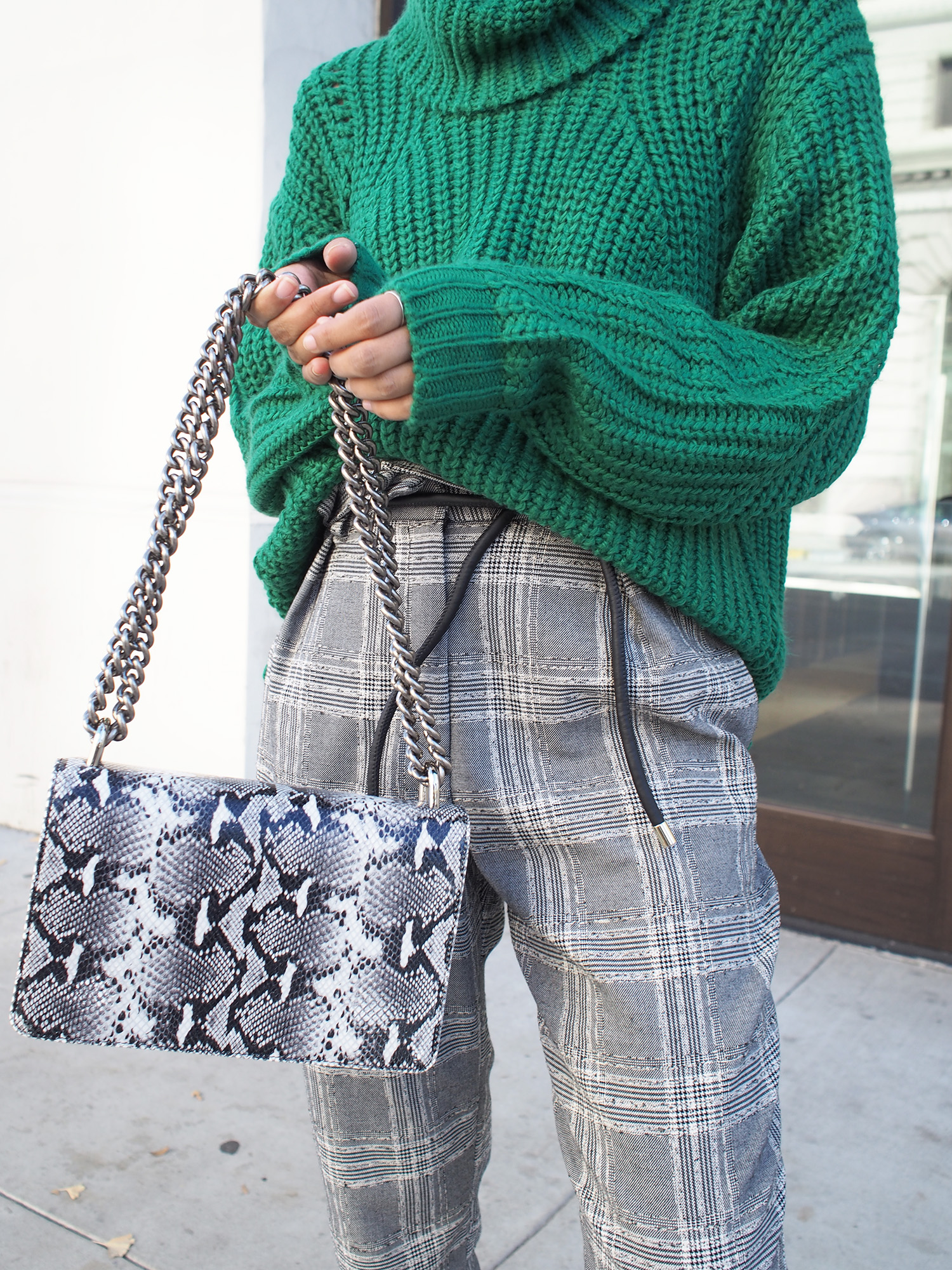 Green Chunky Knit & Plaid Trousers