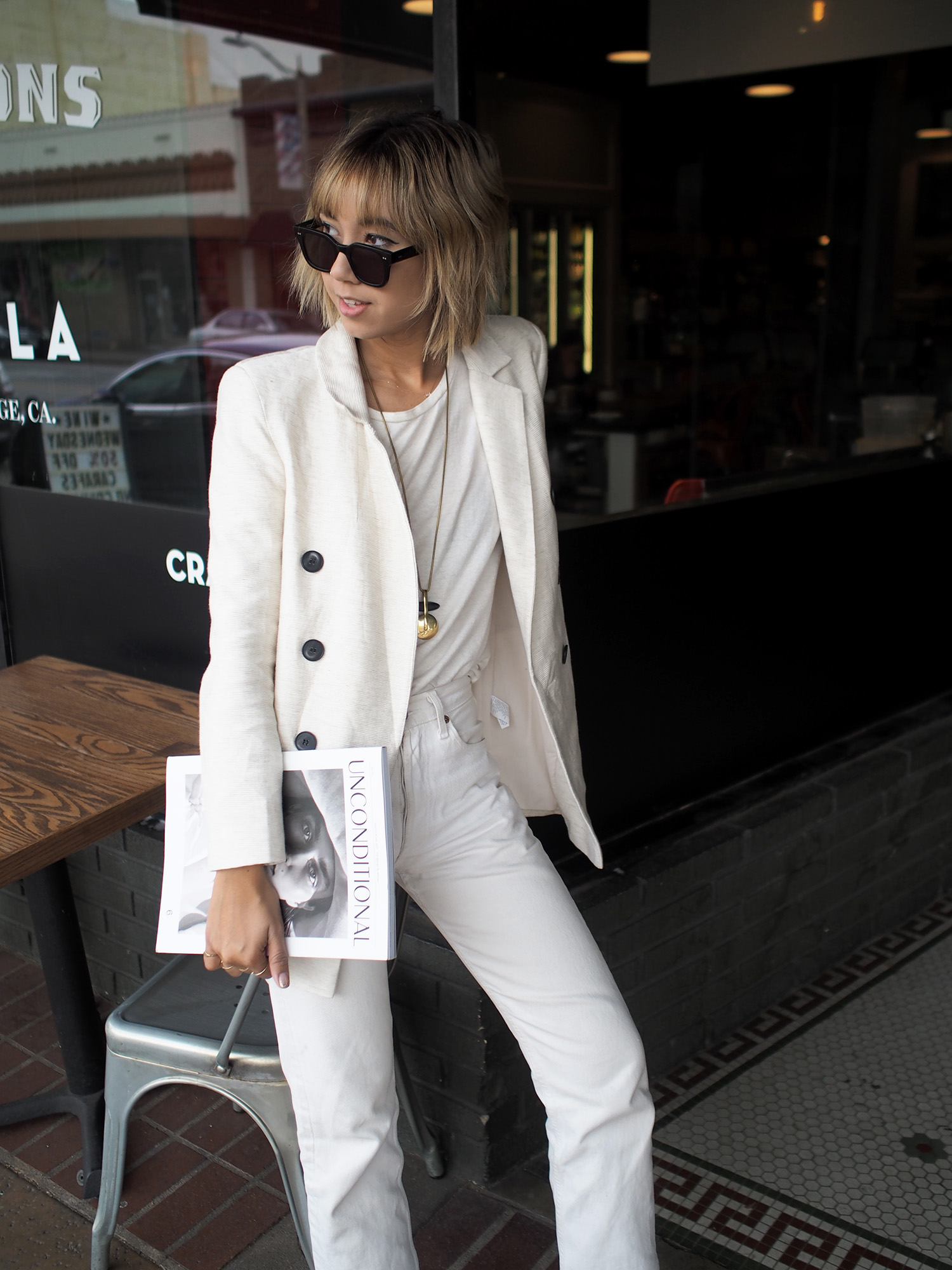 White Double Breasted Blazer Outfit