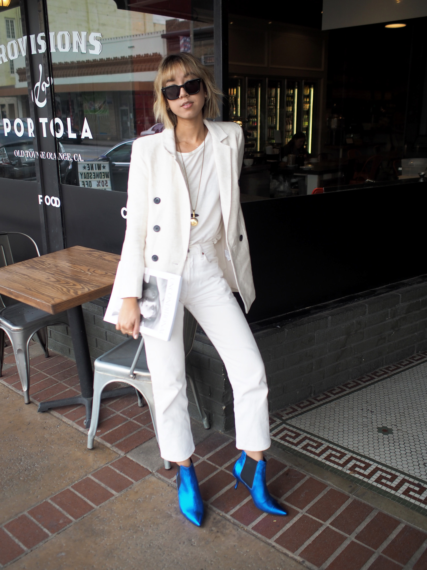 White Double Breasted Blazer Outfit