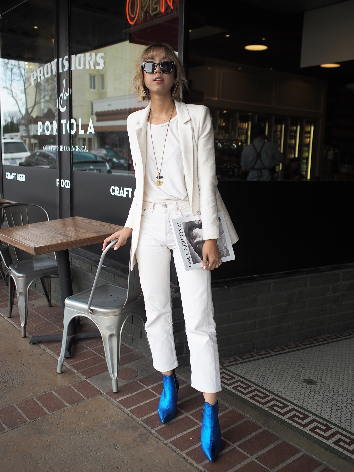 White Double Breasted Blazer Outfit