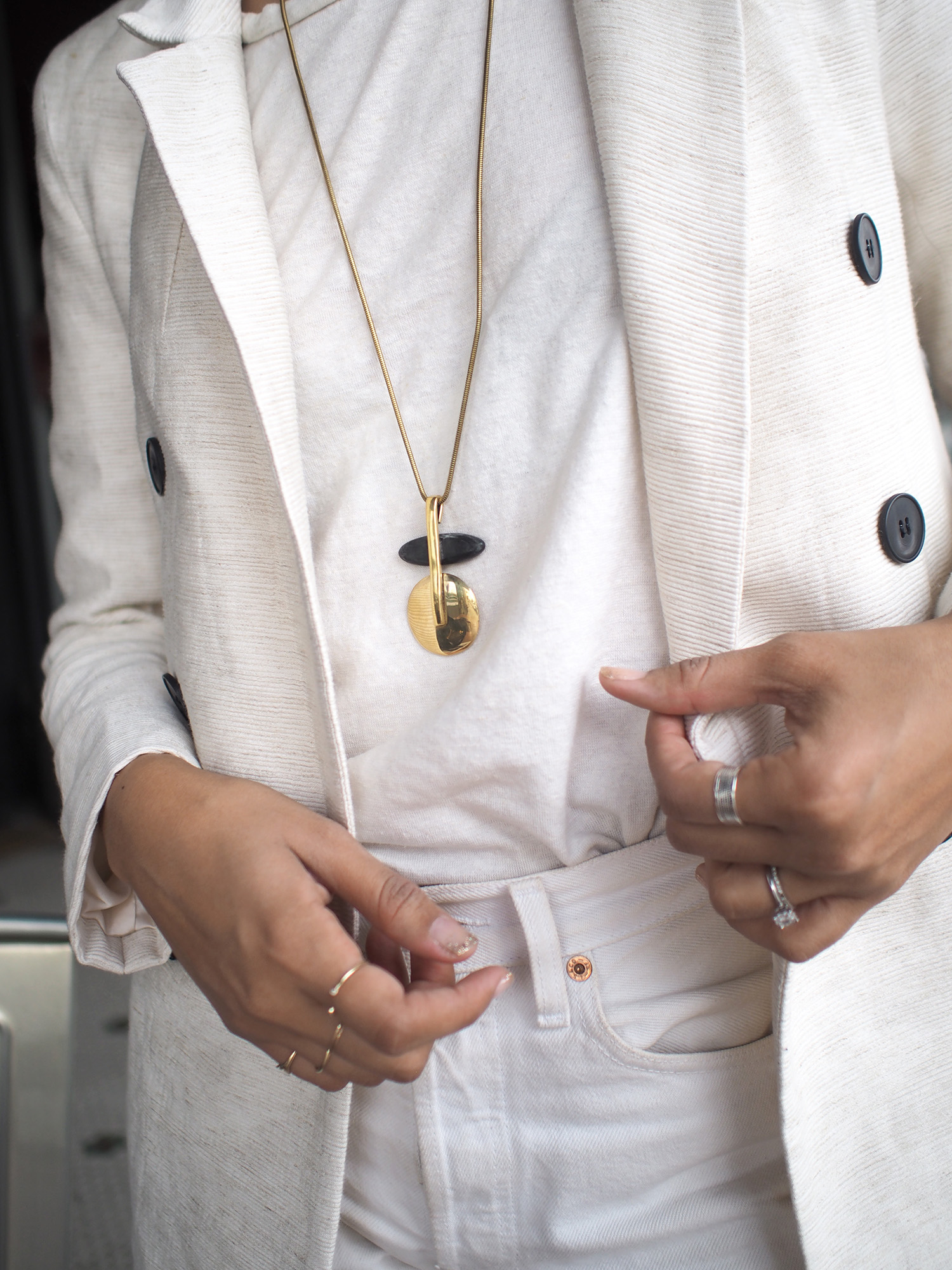 White Double Breasted Blazer Outfit