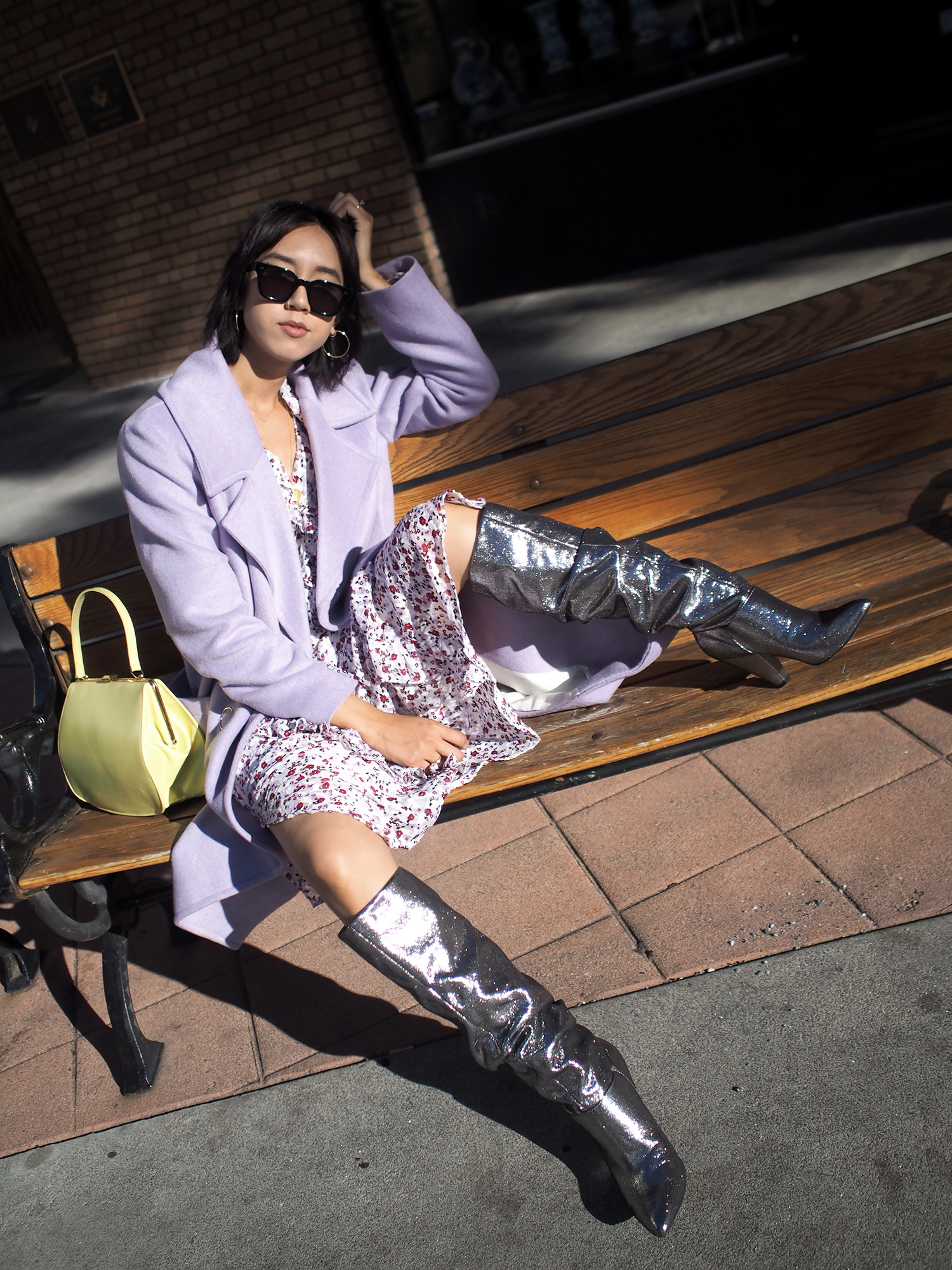 Lavender Coat & Floral Dress