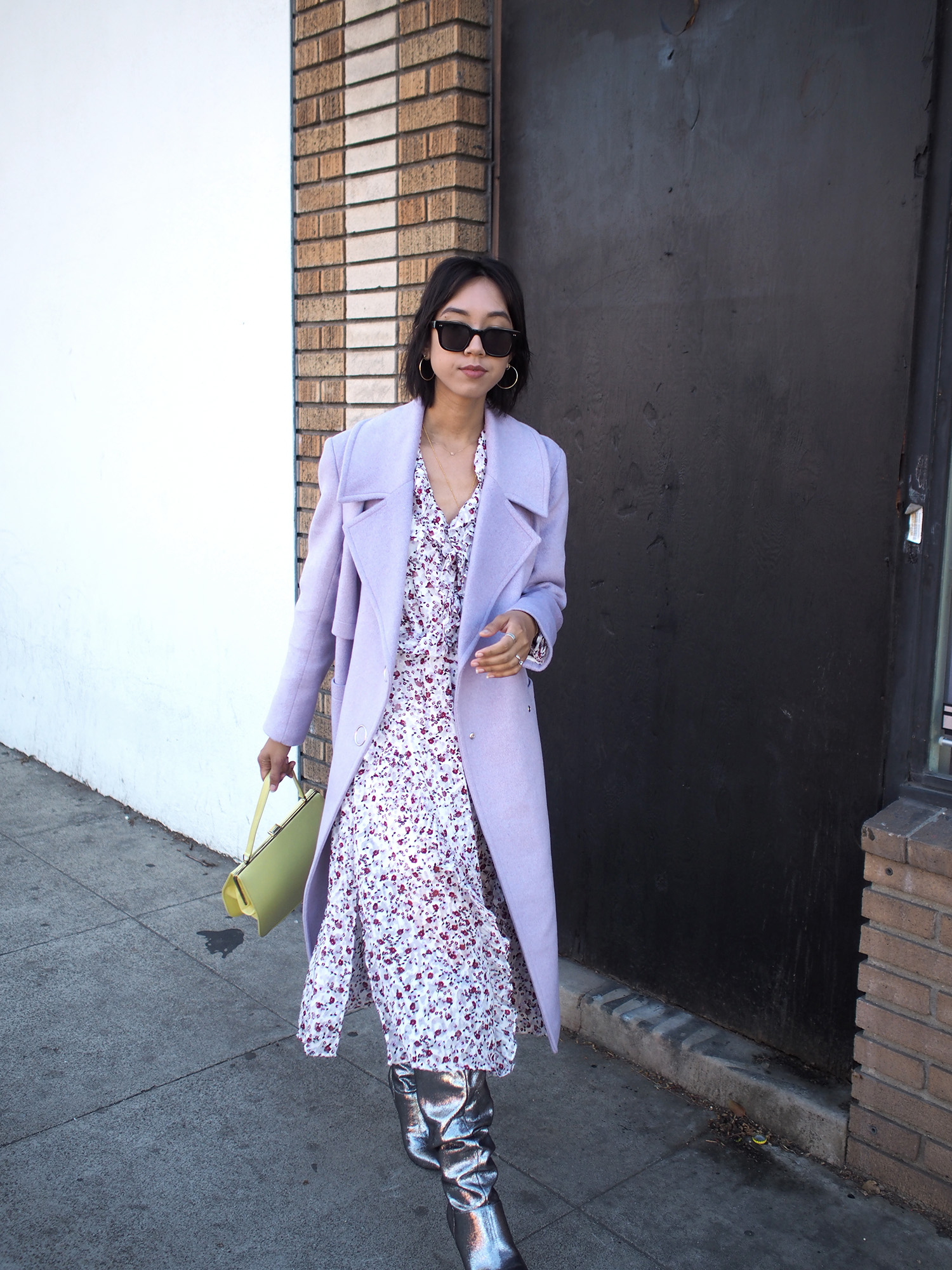 Lavender Coat & Floral Dress