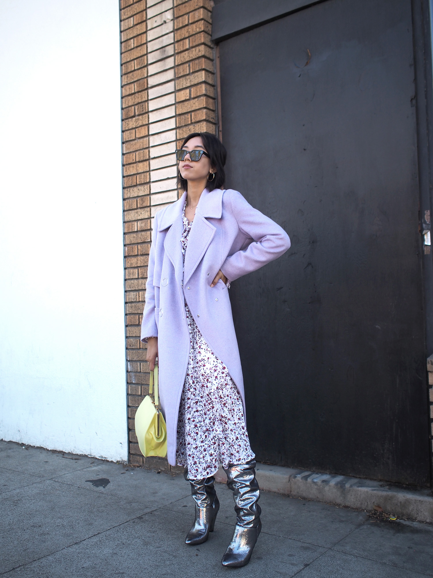 Lavender Coat & Floral Dress