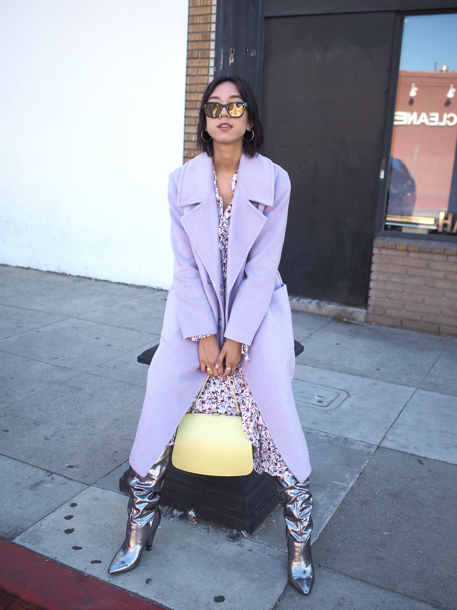 Lavender Coat & Floral Dress