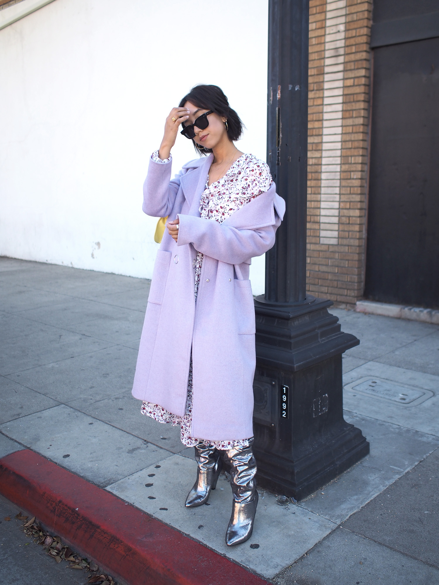 Lavender Coat & Floral Dress