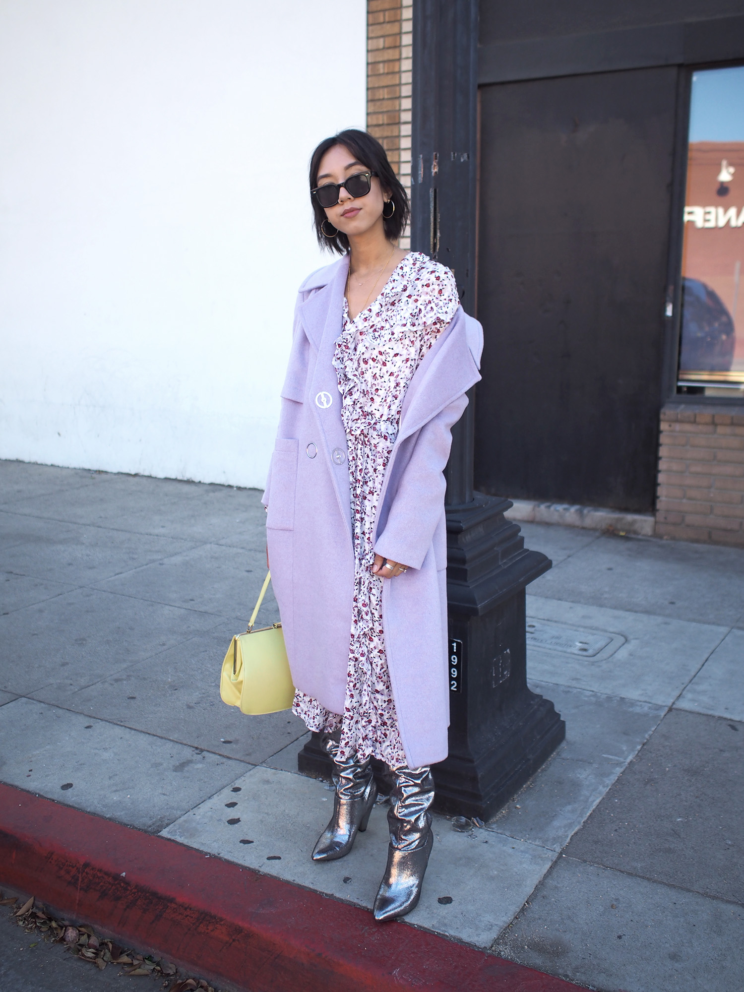 Lavender Coat & Floral Dress