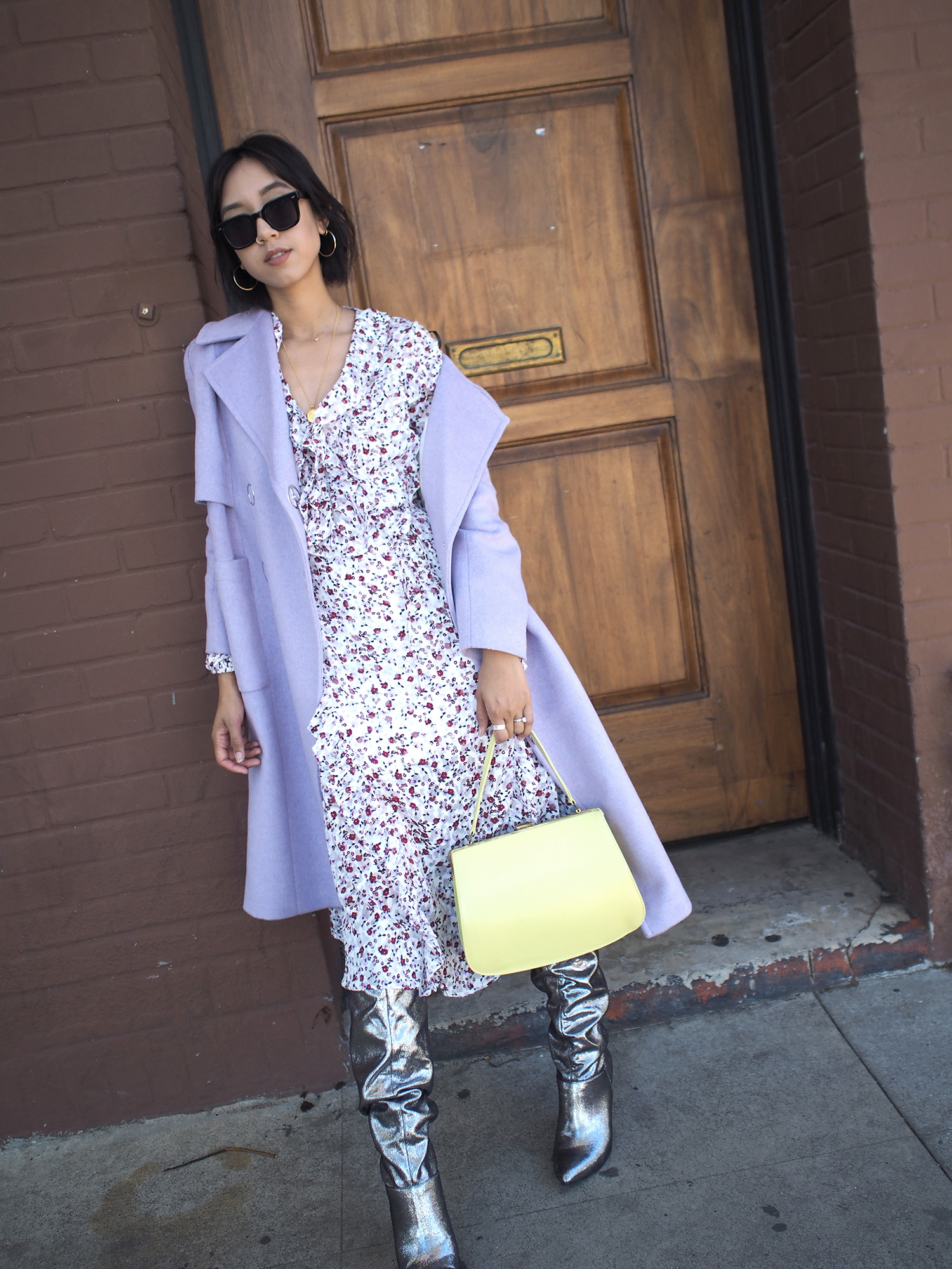 Lavender Coat & Floral Dress