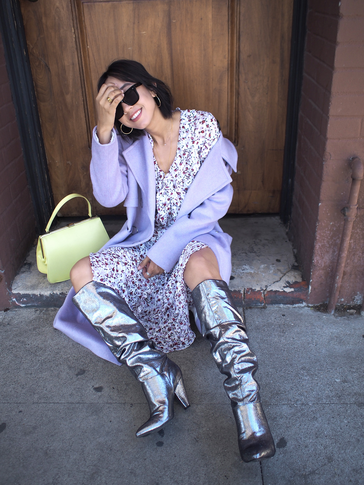 Lavender Coat & Floral Dress