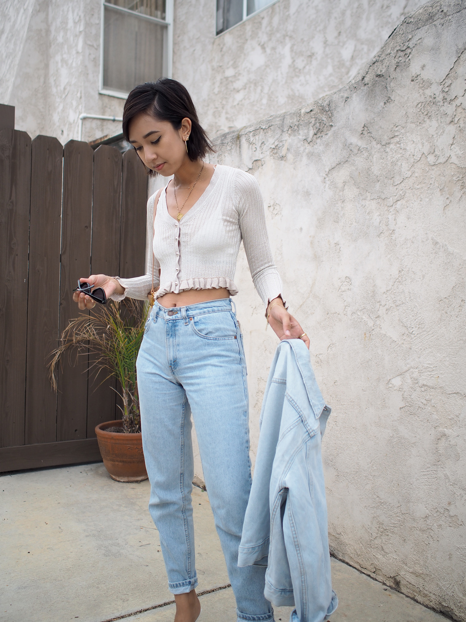 Cropped Metallic Cardigan