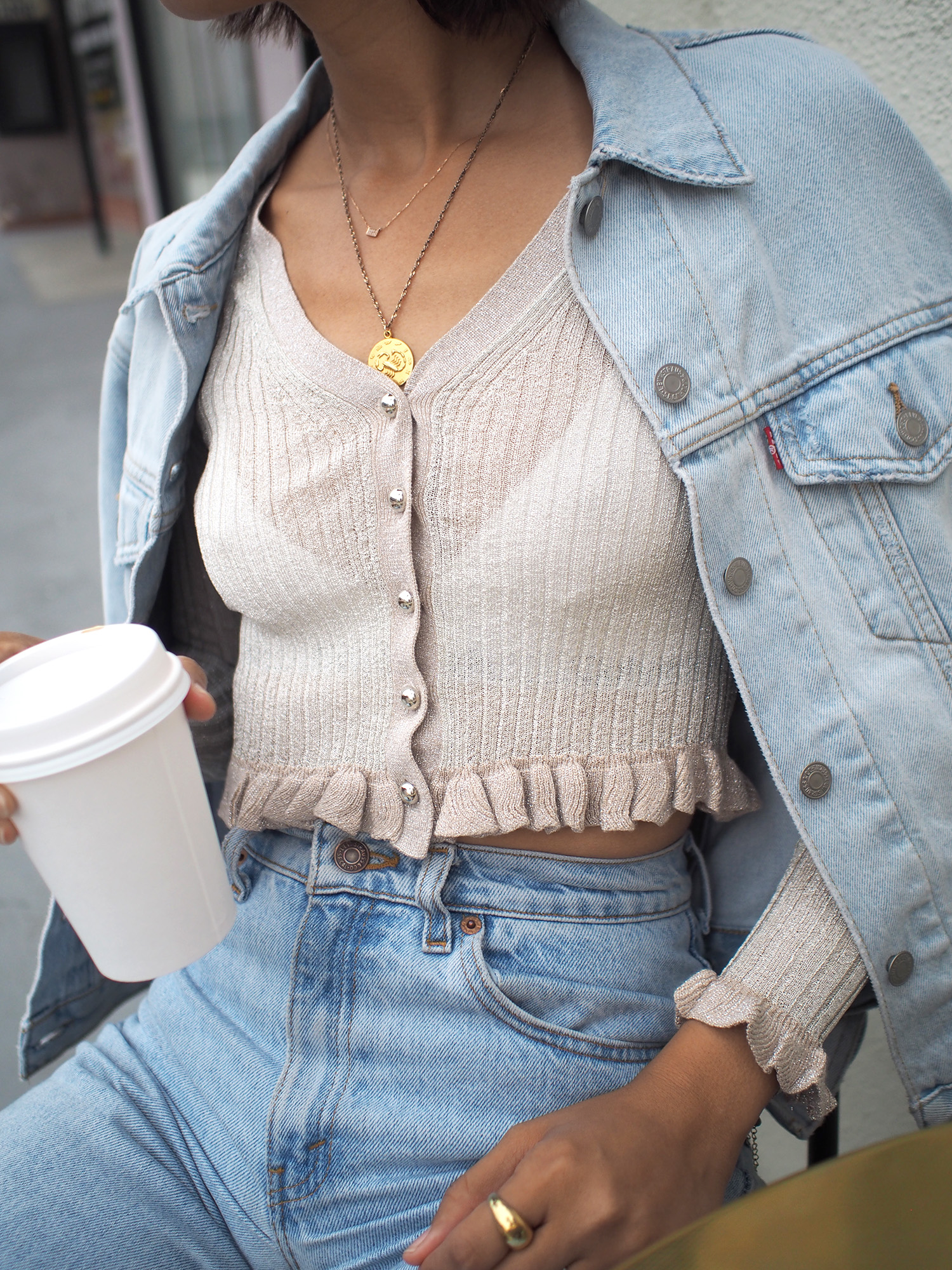 Cropped Metallic Cardigan