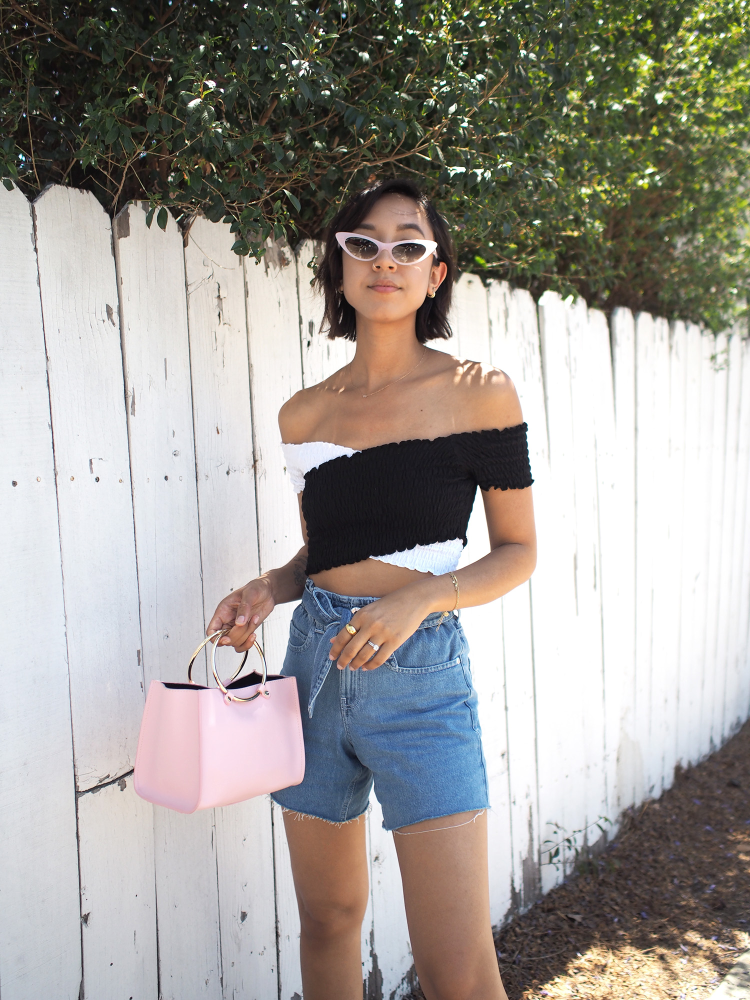 White contrast shirred wrap crop top