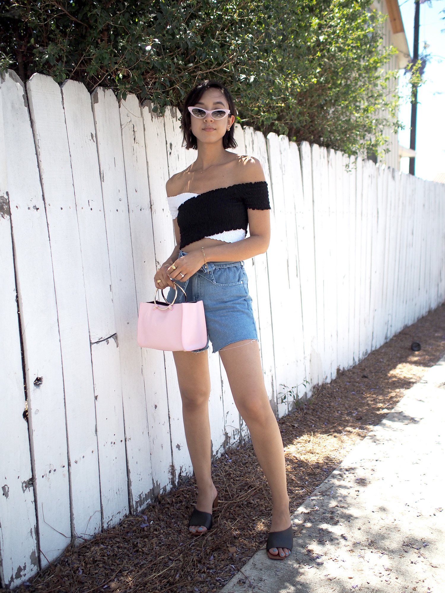 White contrast shirred wrap crop top