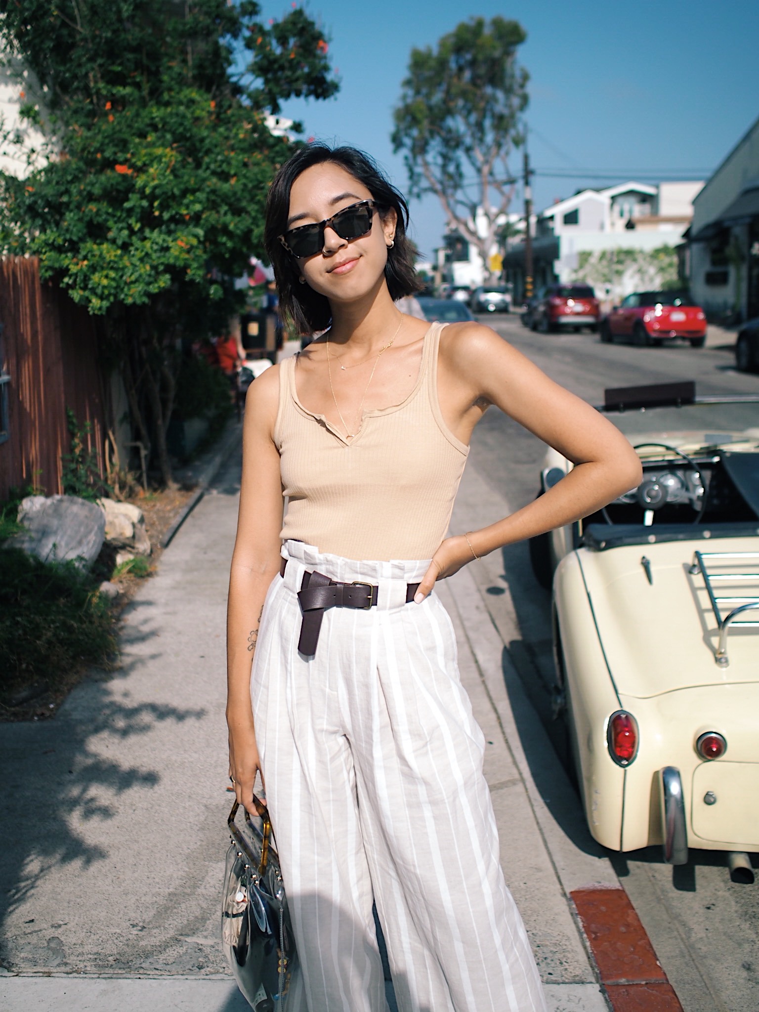 High Waisted Striped Linen Trousers