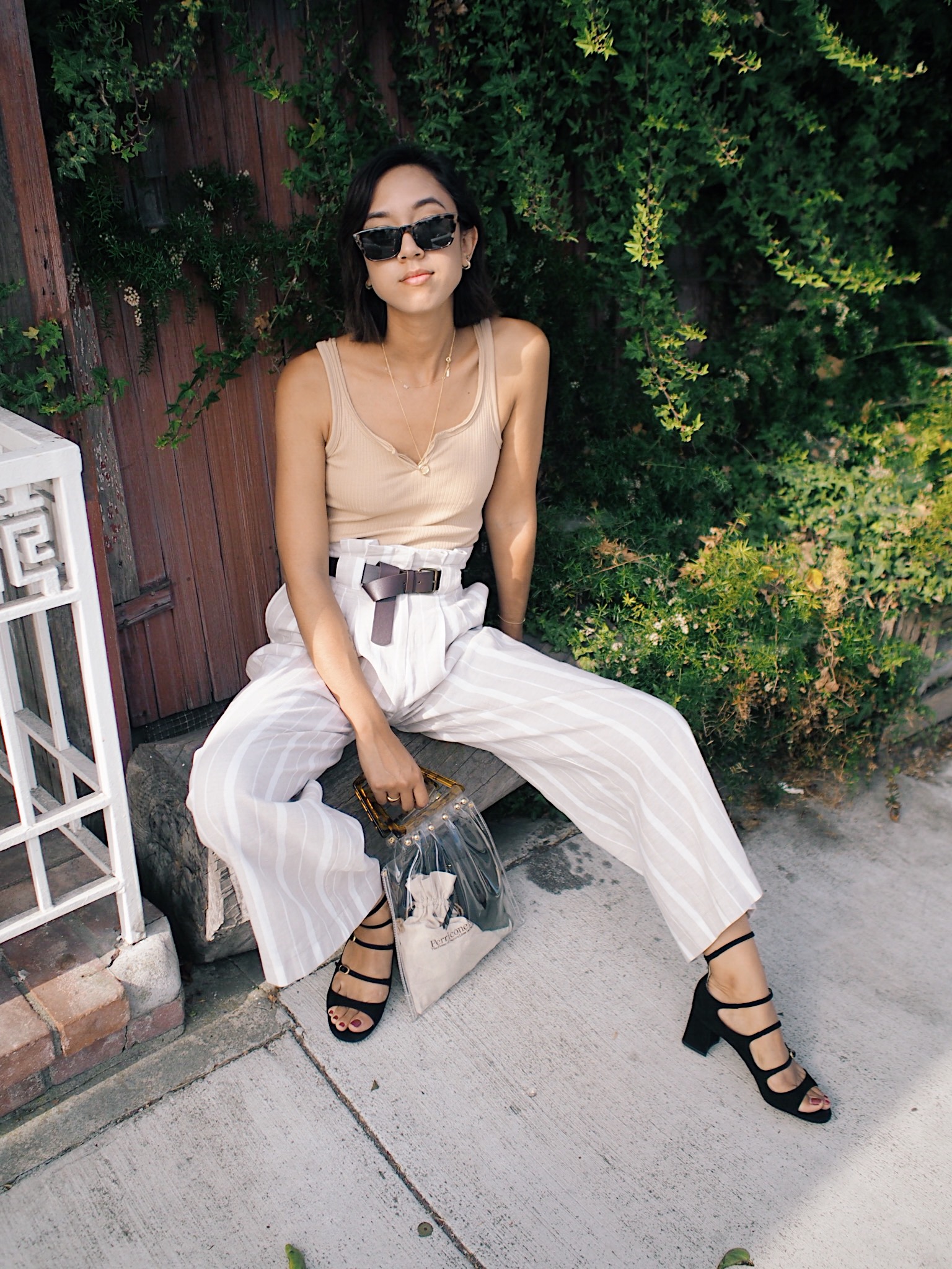High Waisted Striped Linen Trousers